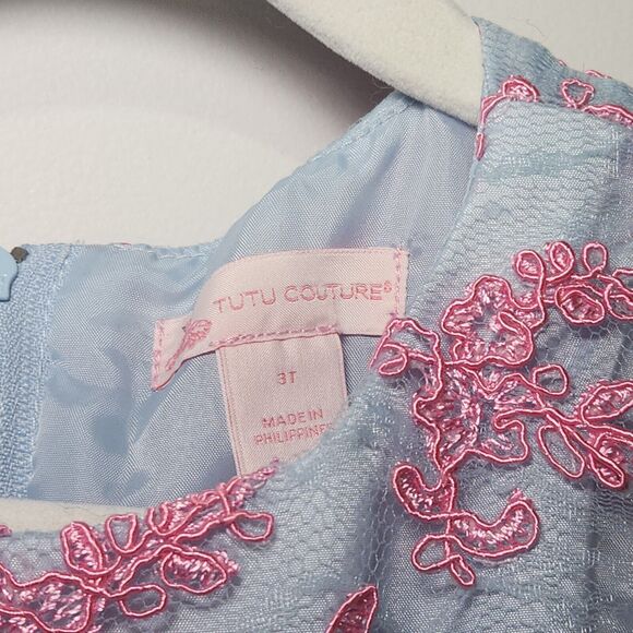 Embroidered Lace High/Low Romantic Tutu Couture Dress 3T Pink and Blue TC1960 - Picture 6 of 13
